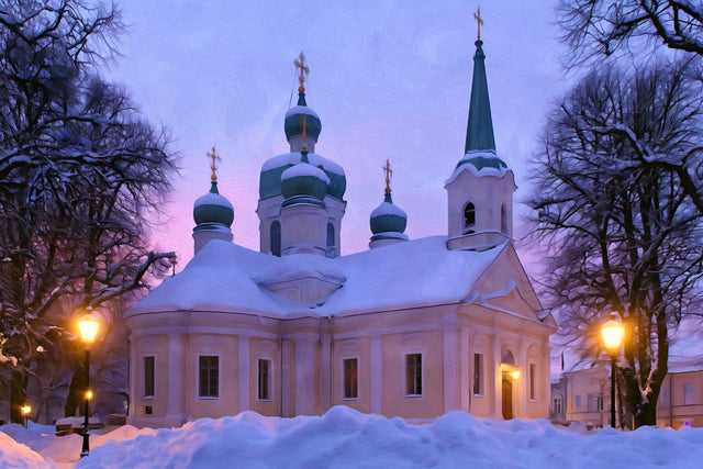 Pärnu Orthodox Church Winter, Pärnu watercolor canvas