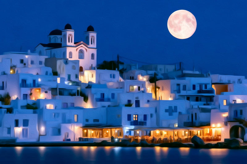 Naoussa Village Waterfront Night, Paros canvas