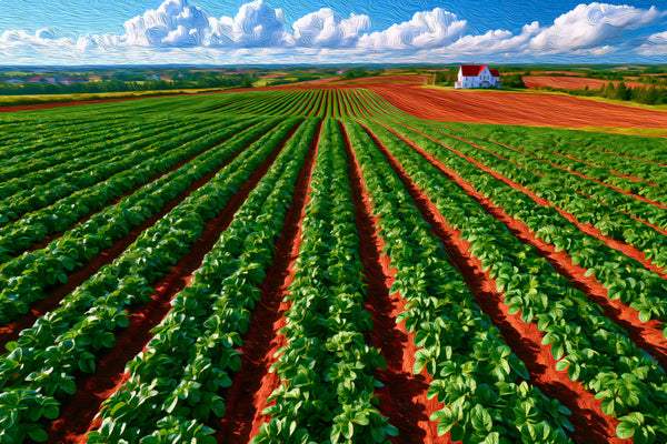 PEI Red Soil Potato Fields, Prince Edward Island watercolor canvas
