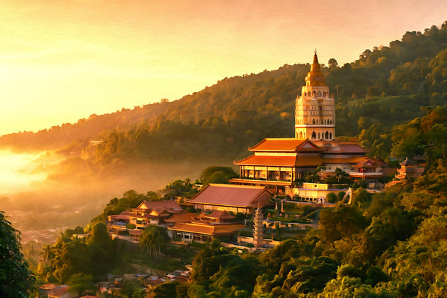 Kek Lok Si Temple Pagoda, Penang Georgetown watercolor canvas