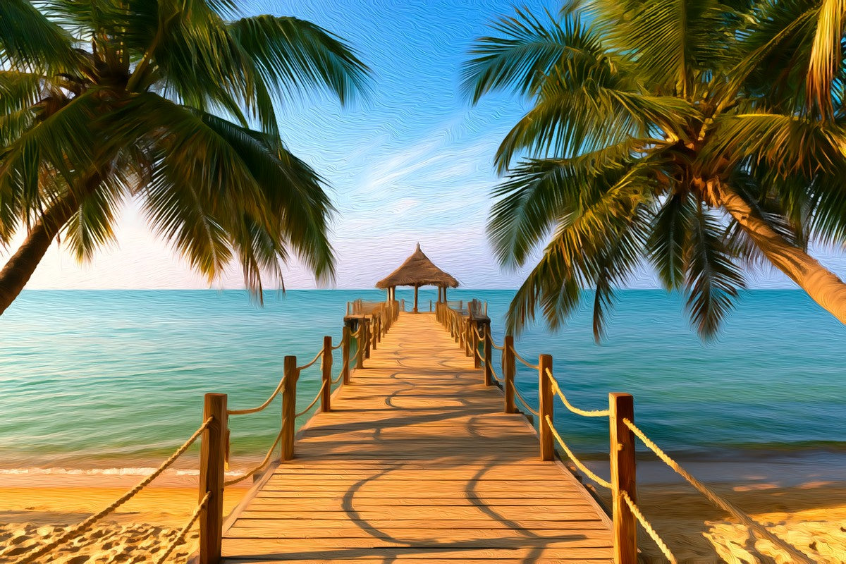 Tropical Pier Gazebo Pondicherry gallery canvas, unframed and in an espresso floating frame — Pondicherry, India