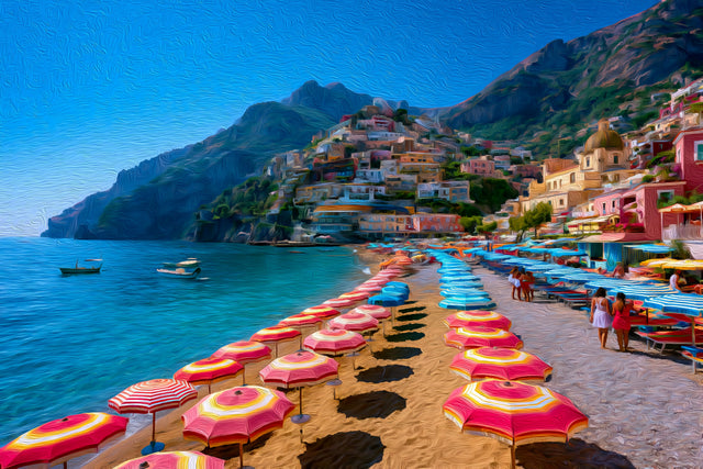 Positano Spiaggia Grande Beach, Positano watercolor canvas