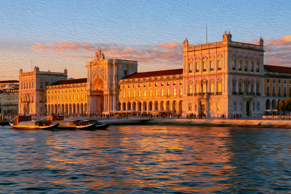 Praça do Comércio Lisbon Waterfront, Lisbon watercolor canvas