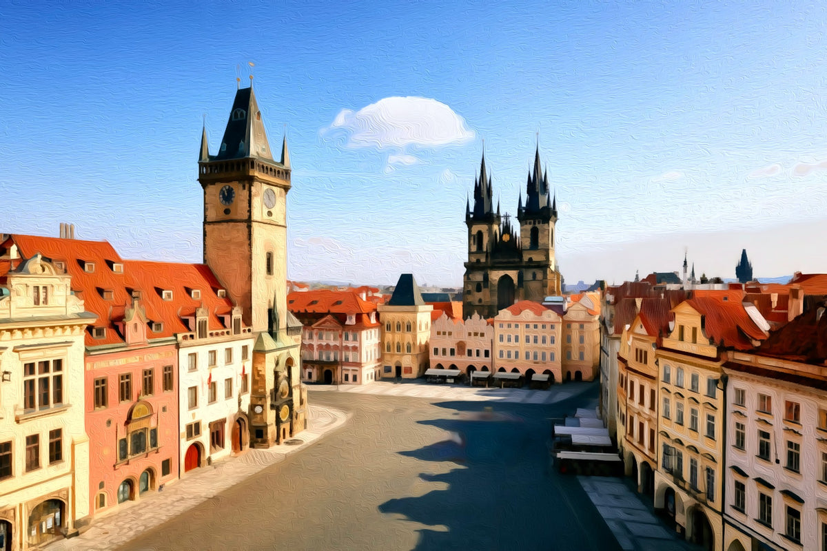 Old Town Square Prague gallery canvas, unframed and in an espresso floating frame — Prague, Czech Republic