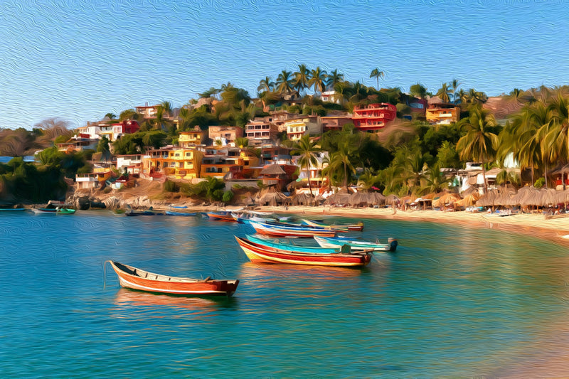 Playa Principal Fishing Bay, Puerto Escondido canvas