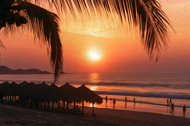 Playa Principal Sunset Beach, Puerto Escondido watercolor canvas