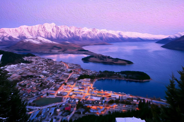 Queenstown Lake Wakatipu Twilight, Queenstown watercolor canvas