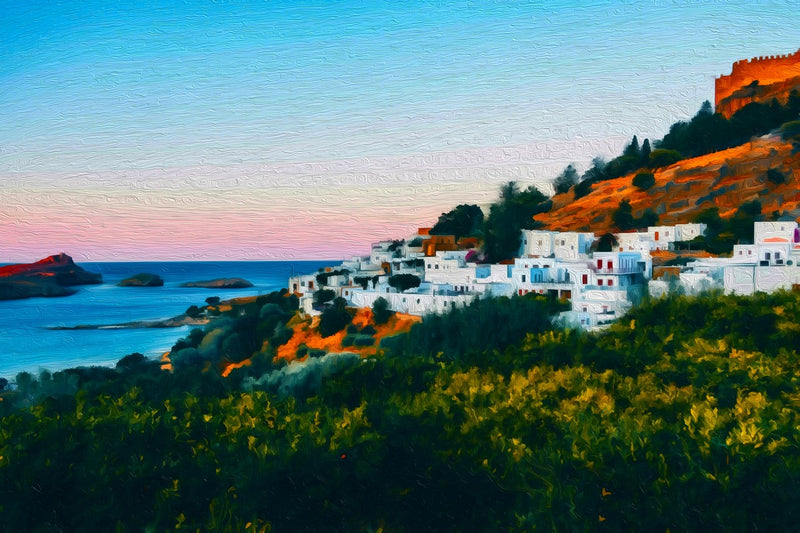 Lindos Village Coastal Sunset, Rhodes canvas