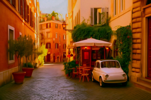 Trastevere Cobblestone Alley Cafe, Rome watercolor canvas
