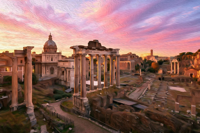 Roman Forum Ruins Rome, Rome watercolor canvas