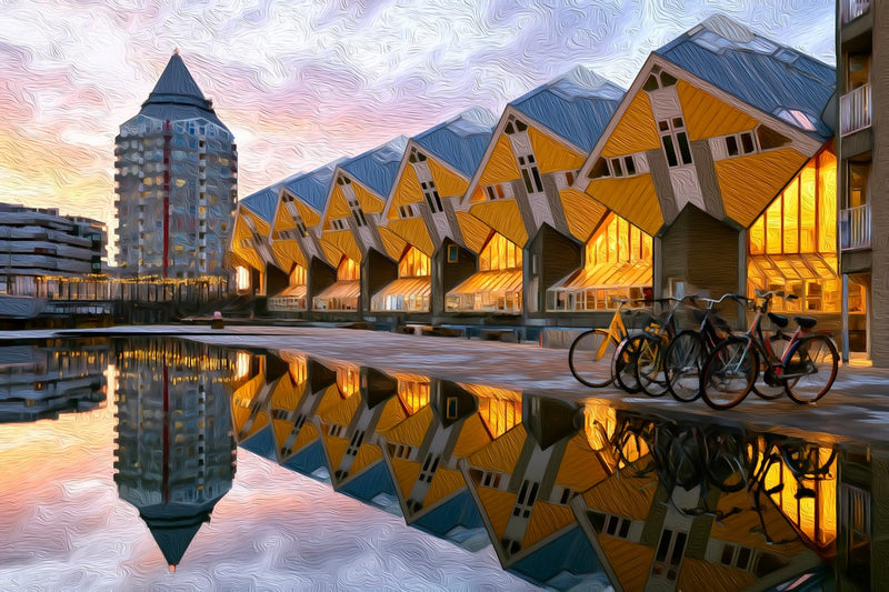 Cube Houses Canal Reflection, Rotterdam canvas
