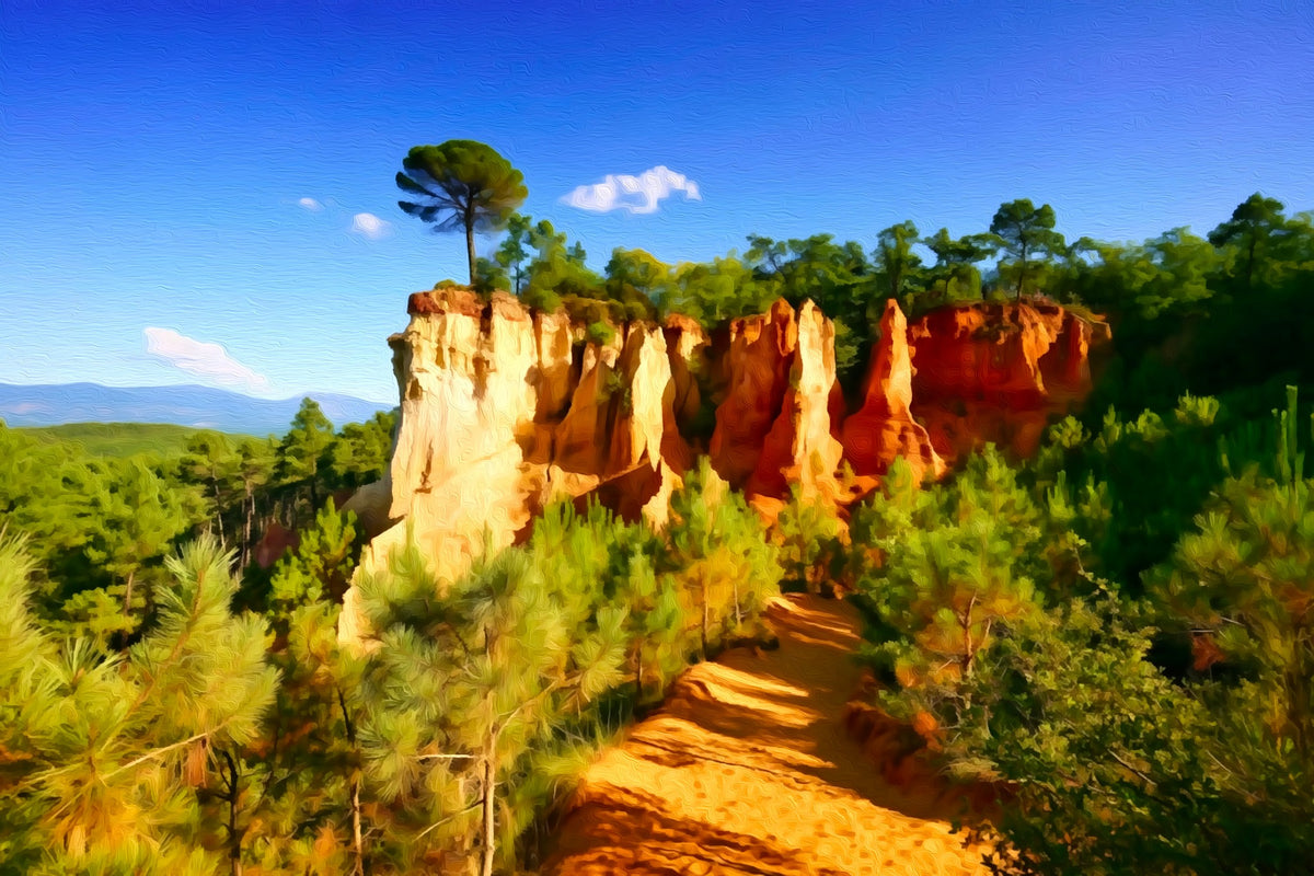Roussillon Ochre Pinnacles Trail gallery canvas, unframed and in an espresso floating frame — Roussillon, France