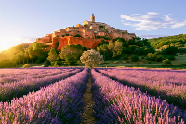 Roussillon Village Lavender Fields, Roussillon watercolor canvas