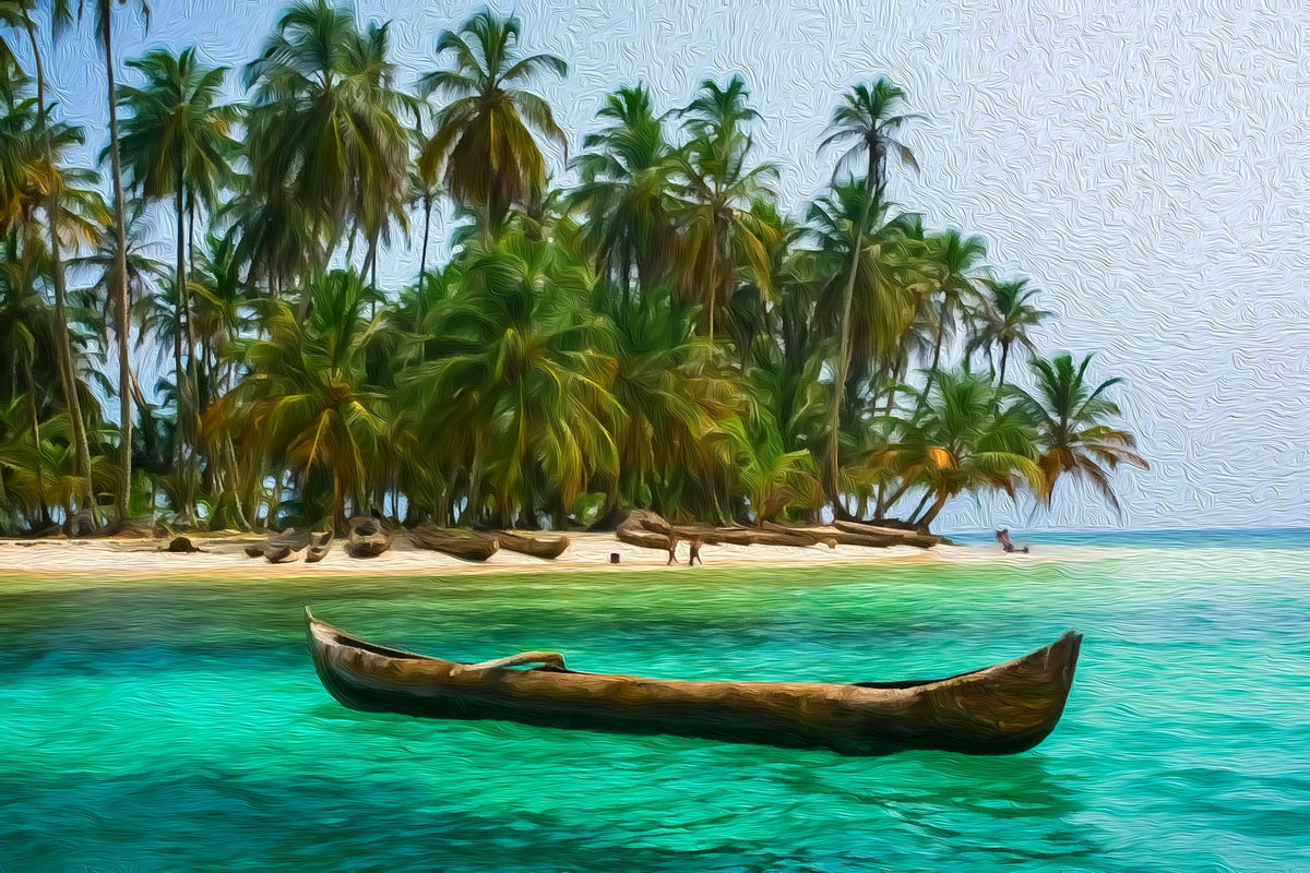 San Blas Islands Dugout Canoe gallery canvas, unframed and in an espresso floating frame — San Blas Islands, Panama