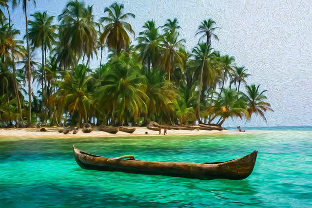 San Blas Islands Dugout Canoe, San Blas Islands watercolor canvas