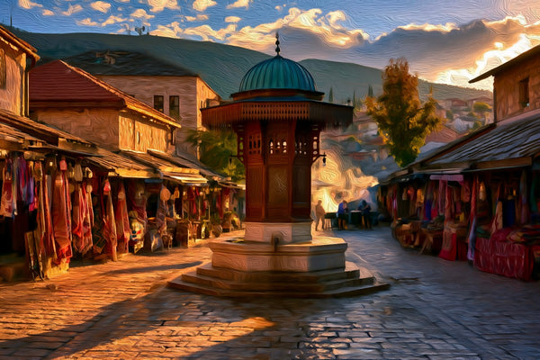 Sebilj Fountain, Baščaršija Square, Sarajevo watercolor canvas