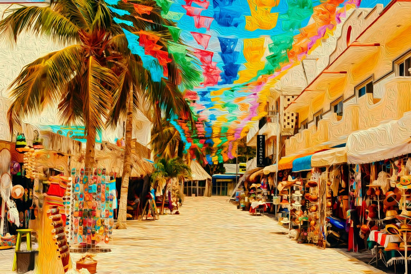 Colorful Village Market Street, Sayulita canvas