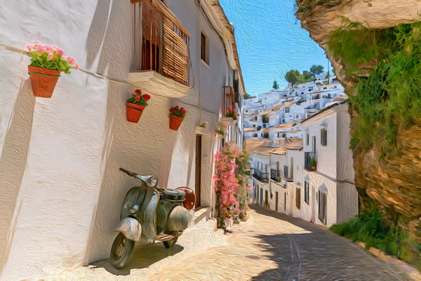 Setenil Cobblestone Alley Rock Overhang, Setenil de las Bodegas watercolor canvas