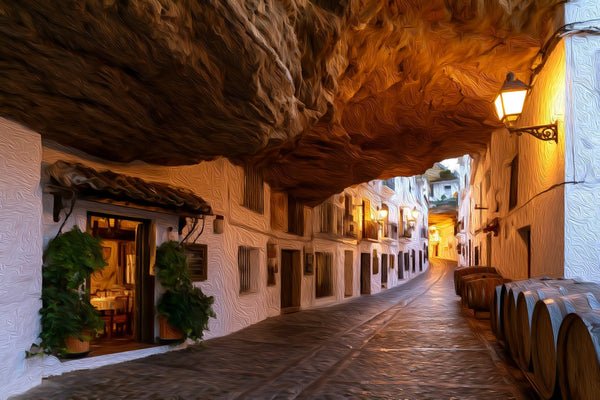 Calle Cuevas La Sombra, Setenil de las Bodegas watercolor canvas