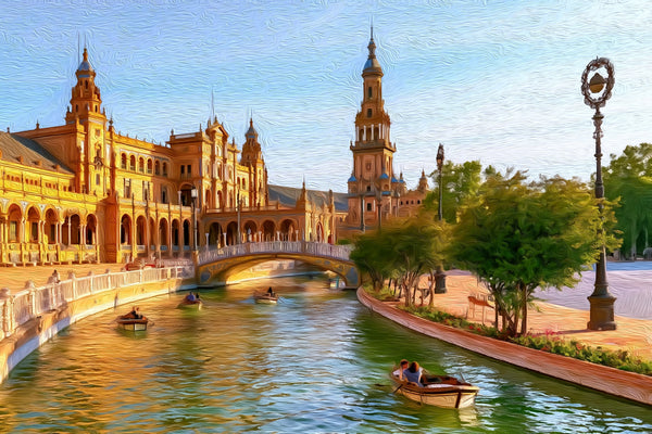 Plaza de España Canal, Seville watercolor canvas