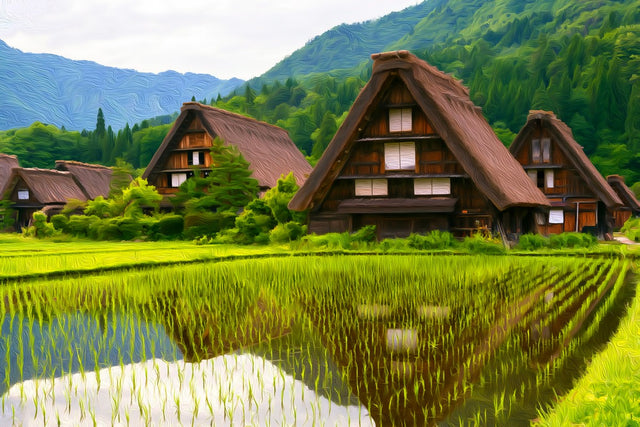 Shirakawa-go Gassho-zukuri Farmhouses, Shirakawa-go watercolor canvas