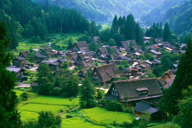 Shirakawa-go Gassho-zukuri Village, Shirakawa-go watercolor canvas