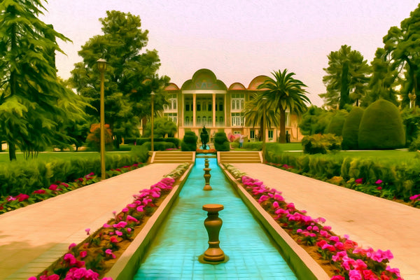 Eram Garden Historic Pavilion, Shiraz watercolor canvas