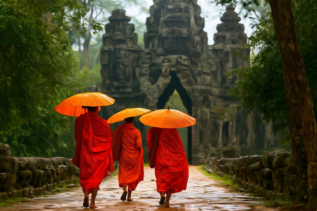 Angkor Thom South Gate, Siem Reap watercolor canvas