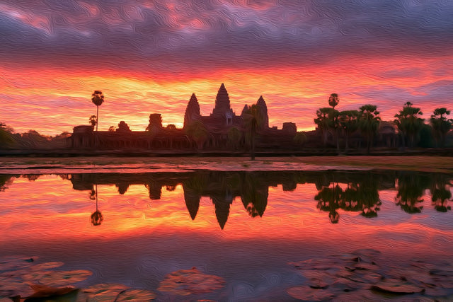 Angkor Wat Temple Ruins, Siem Reap watercolor canvas