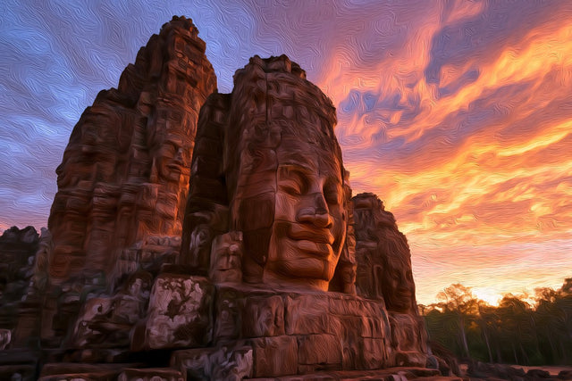 Bayon Temple Stone Faces, Siem Reap watercolor canvas