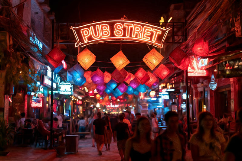 Pub Street Neon Night, Siem Reap canvas