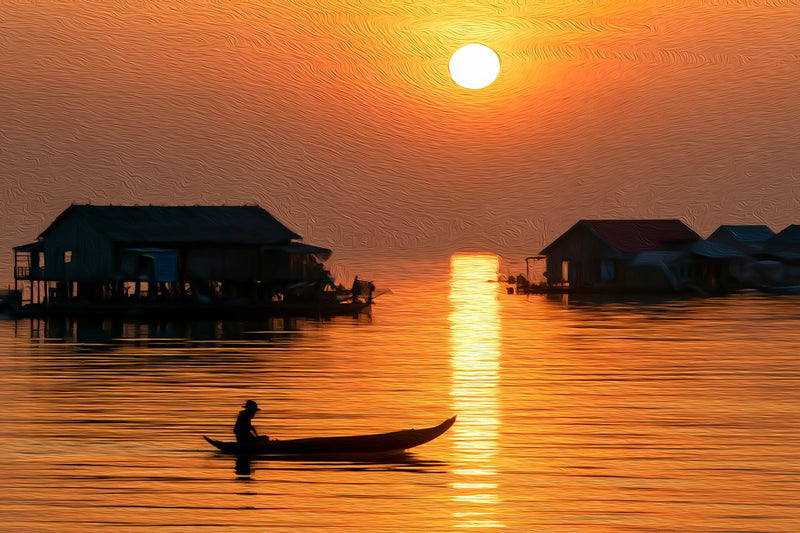 Tonle Sap Floating Village Sunset, Siem Reap canvas
