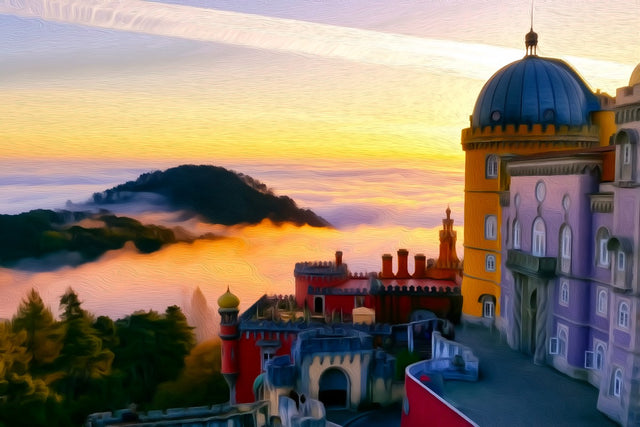 Pena Palace Sintra Portugal, Sintra watercolor canvas