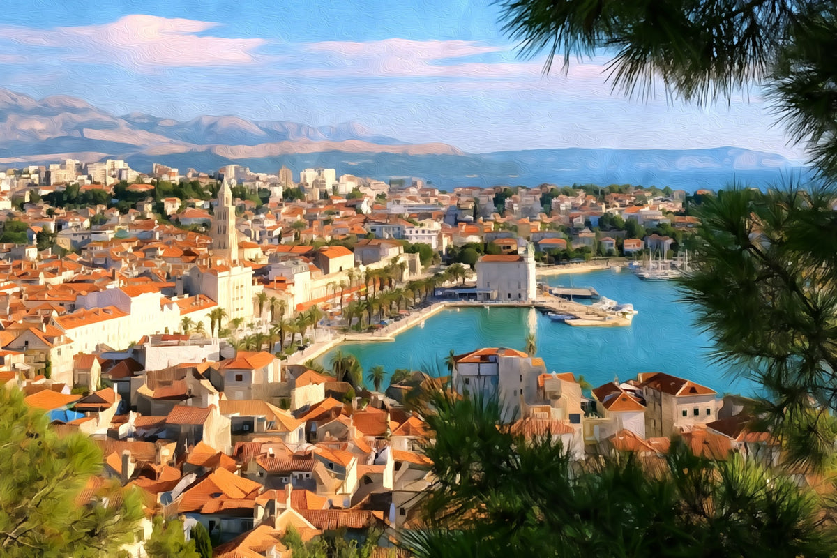 Split Old Town Harbour gallery canvas, unframed and in an espresso floating frame — Split, Croatia