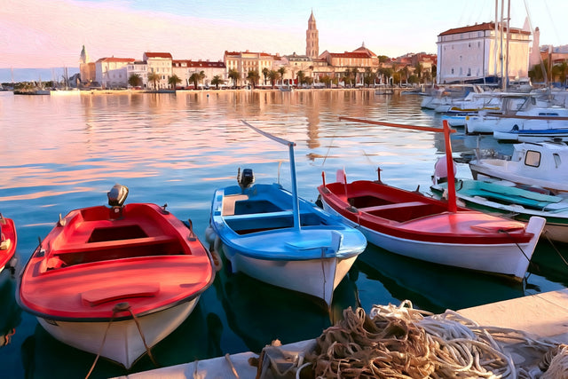 Split Riva Harbour Waterfront, Split watercolor canvas