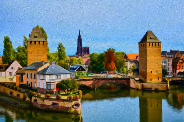 Ponts Couverts Medieval Towers, Strasbourg watercolor canvas