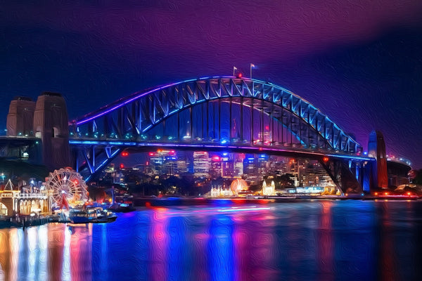Sydney Harbour Bridge Night, Sydney watercolor canvas
