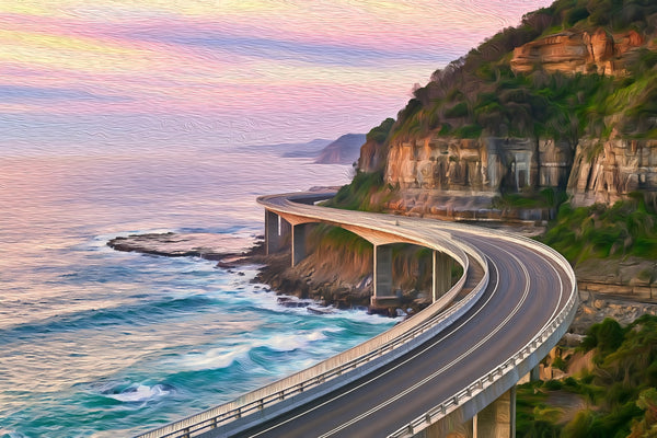 Sea Cliff Bridge Coastline, Sydney watercolor canvas