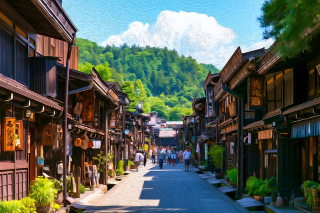 Sanmachi Suji Historic Street, Takayama watercolor canvas