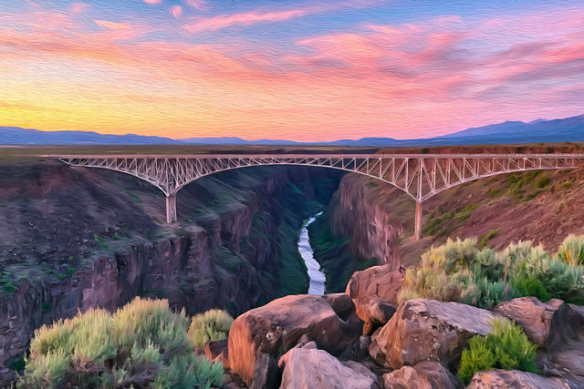 Rio Grande Gorge Bridge, Taos watercolor canvas