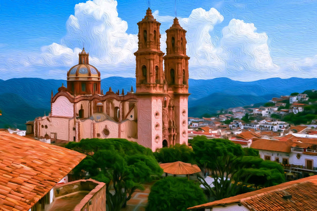 Santa Prisca Church Taxco, Taxco watercolor canvas