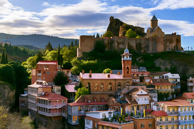 Narikala Fortress Old Tbilisi, Tbilisi watercolor canvas