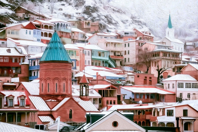 Tbilisi Old Town Abanotubani, Tbilisi watercolor canvas