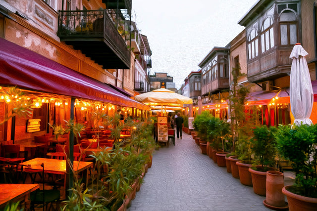 Old Town Restaurant Alley, Tbilisi watercolor canvas