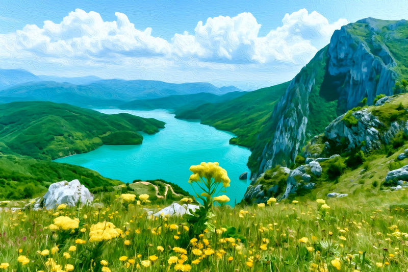 Bovilla Reservoir Mountain Vista, Tirana canvas