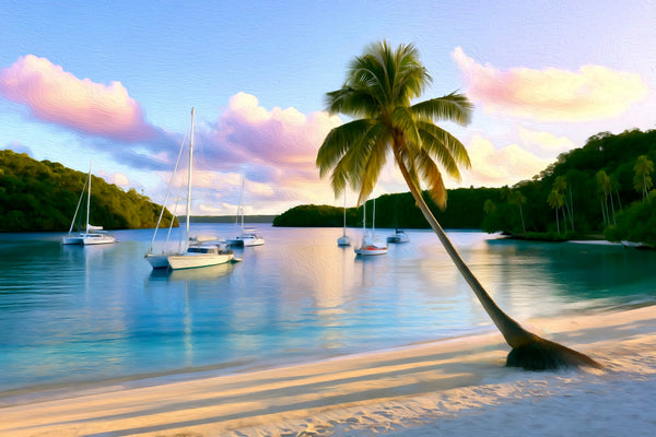 Mala Island Bay Anchorage, Tonga Islands watercolor canvas
