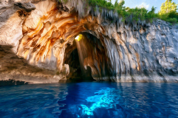 Tonga Sea Cave Grotto, Tonga Islands watercolor canvas