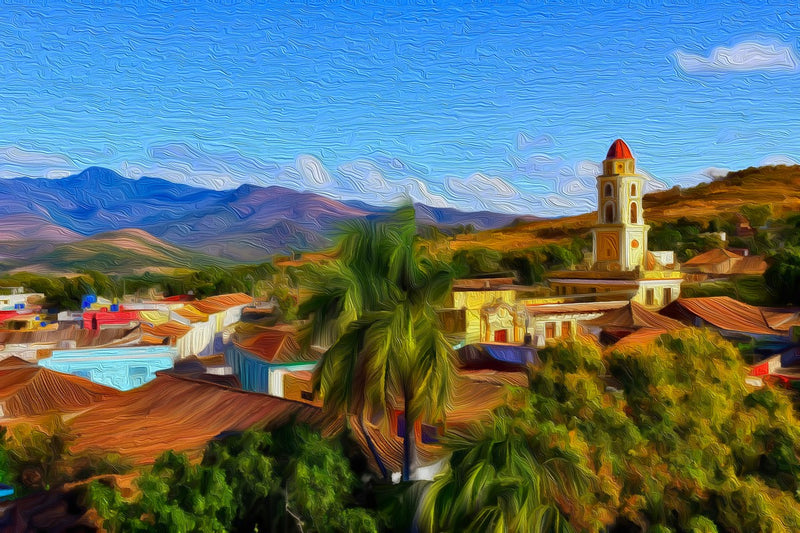 Colonial Rooftops and Bell Tower, Trinidad canvas