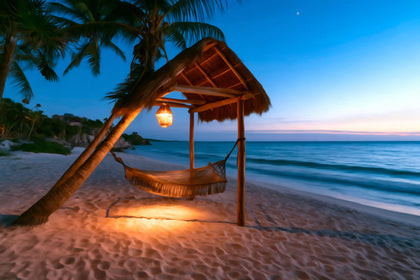 Tulum Beach Palapa Hammock, Tulum watercolor canvas
