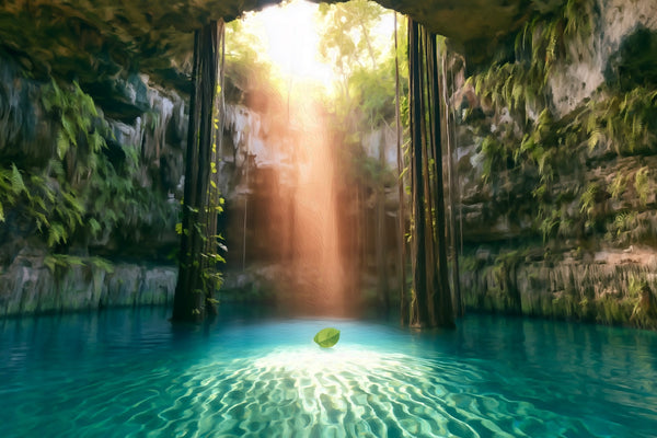 Ik Kil Cenote Underground Pool, Tulum watercolor canvas
